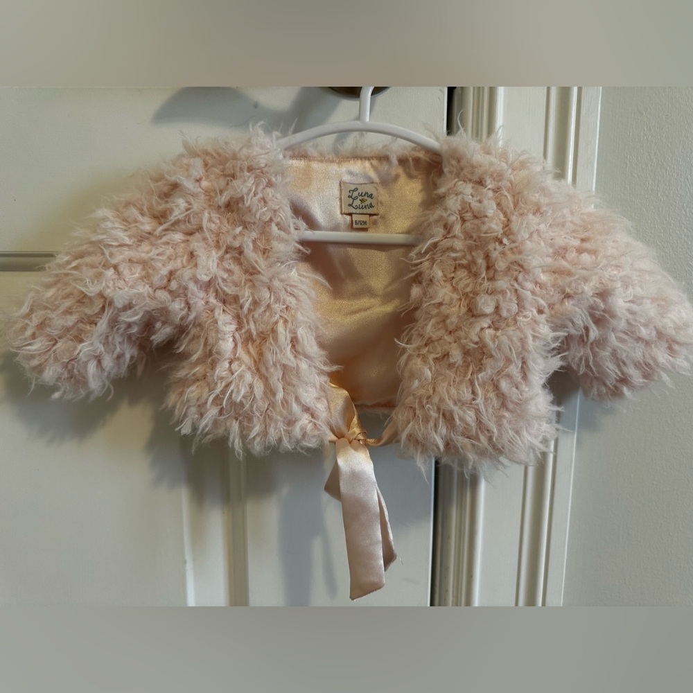 6/12M Luna Luna Collection Pink Shrug faux fur excellent condition like new